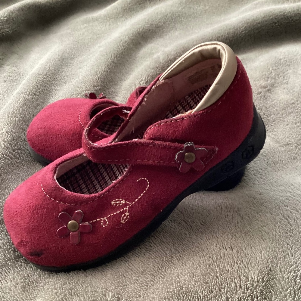 Baby Girl Maroon Red Dress Shoes Size 6.5 READ Flowers burgundy